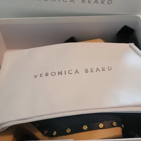 New Veronica Beard Navy Mules with Gold Accents - Picture 6 of 6